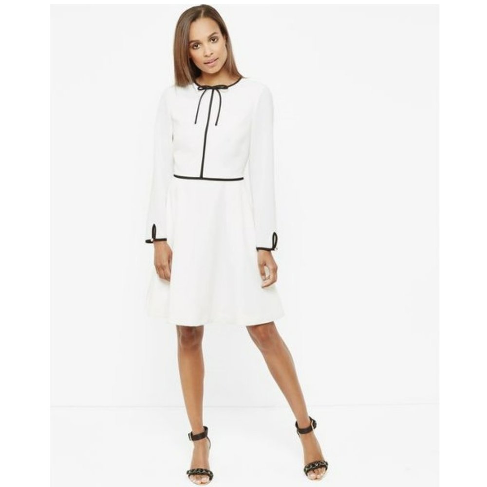 White Ted Baker Loozy Contrast Trim Dress Sz 4